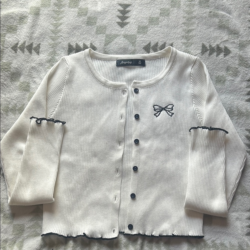 White Coquette Cardigan with Black Accents